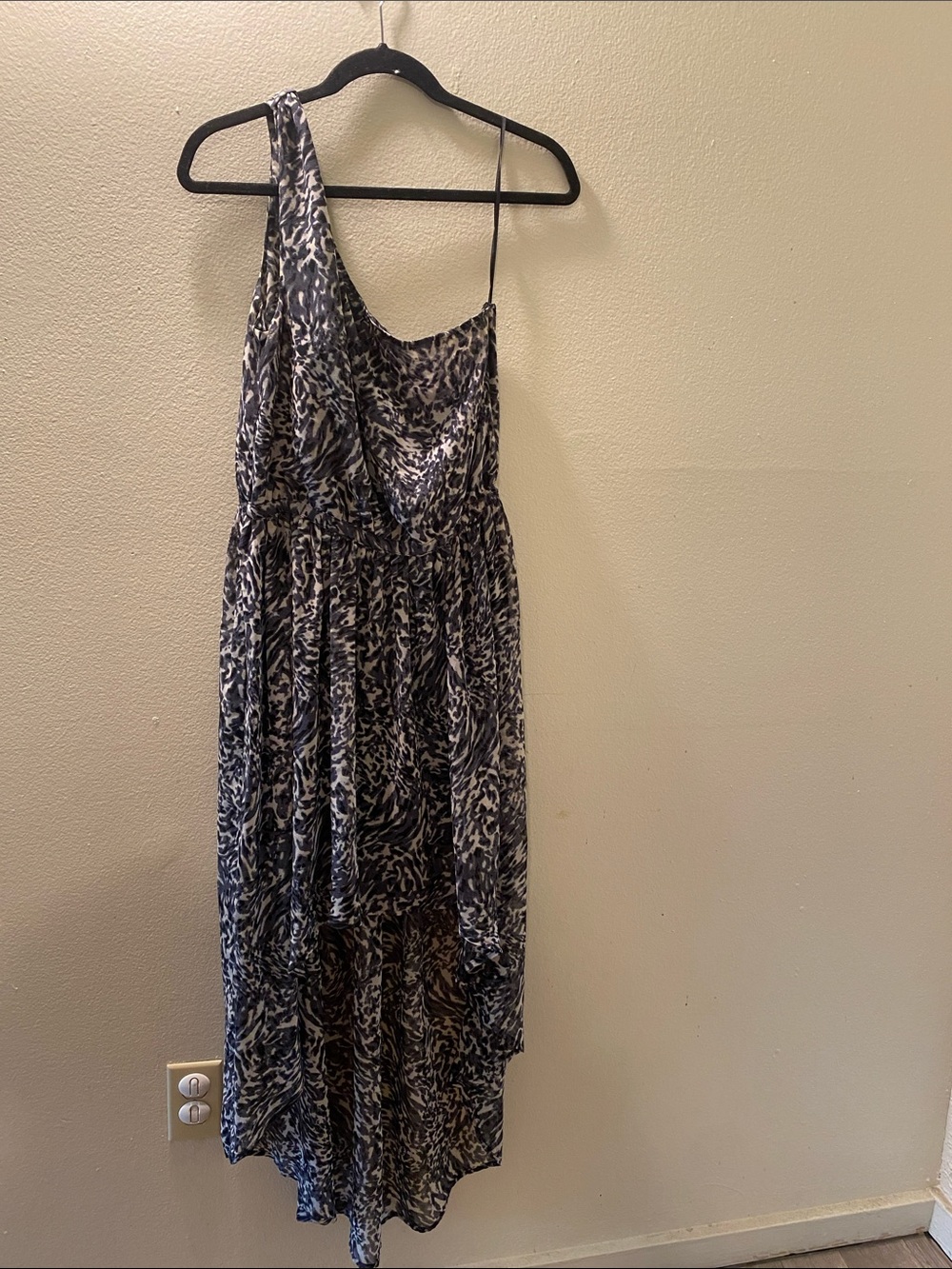 Mango Black and White One-Shoulder Asymmetrical Dress